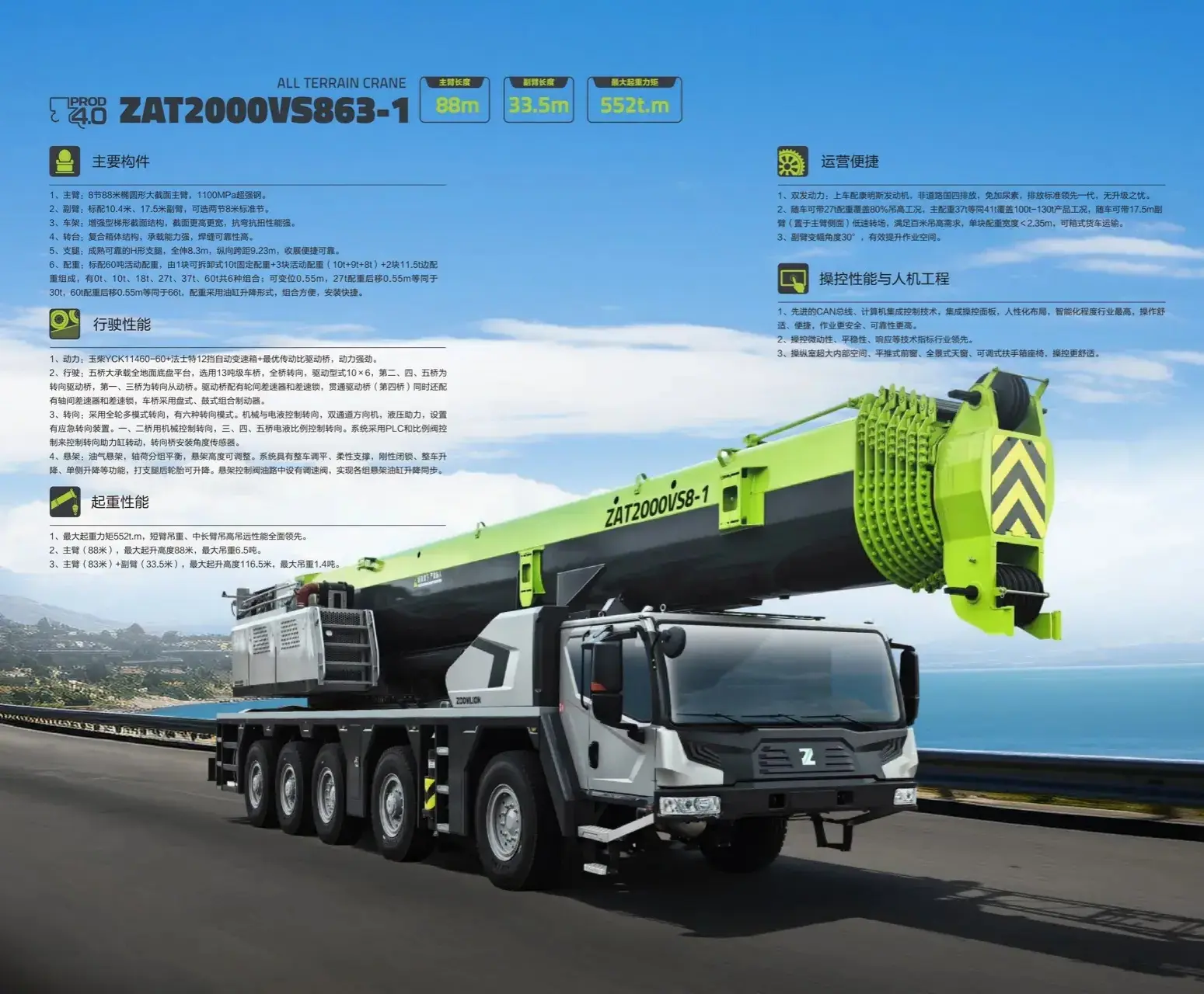 中联ZAT2000VS863-1汽车吊性能参数吊臂计算吊车工况表